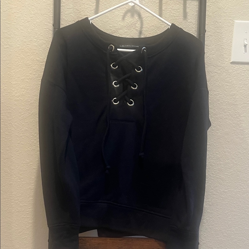Harlowe & Graham Black Lace-Up Sweatshirt